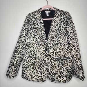 Chicos Metallic Leopard Print‎ Cream And Black Blazer Size 2 Large